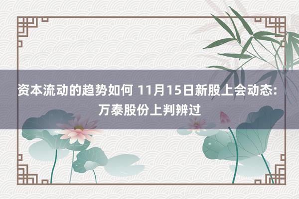 资本流动的趋势如何 11月15日新股上会动态: 万泰股份上判辨过