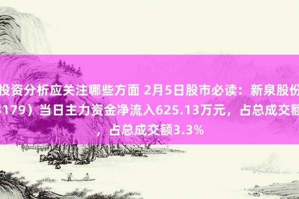 投资分析应关注哪些方面 2月5日股市必读：新泉股份（603179）当日主力资金净流入625.13万元，占总成交额3.3%