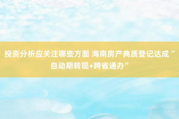 投资分析应关注哪些方面 海南房产典质登记达成“自动期转现+跨省通办”