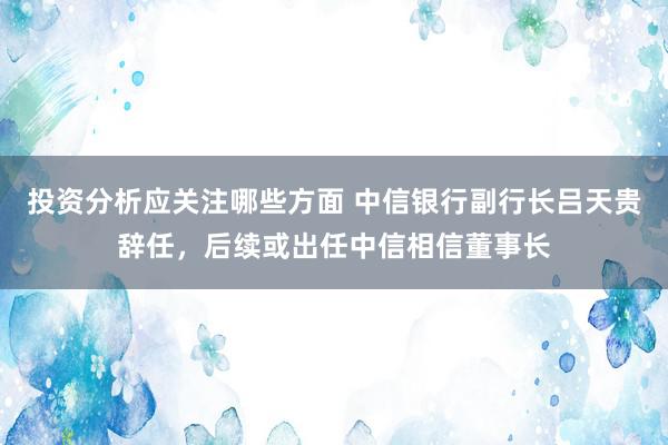 投资分析应关注哪些方面 中信银行副行长吕天贵辞任，后续或出任中信相信董事长