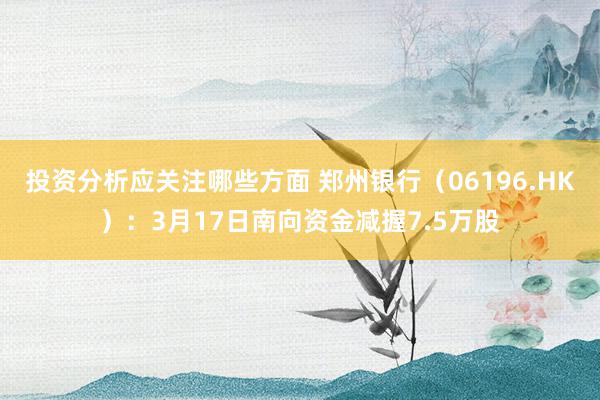 投资分析应关注哪些方面 郑州银行（06196.HK）：3月17日南向资金减握7.5万股